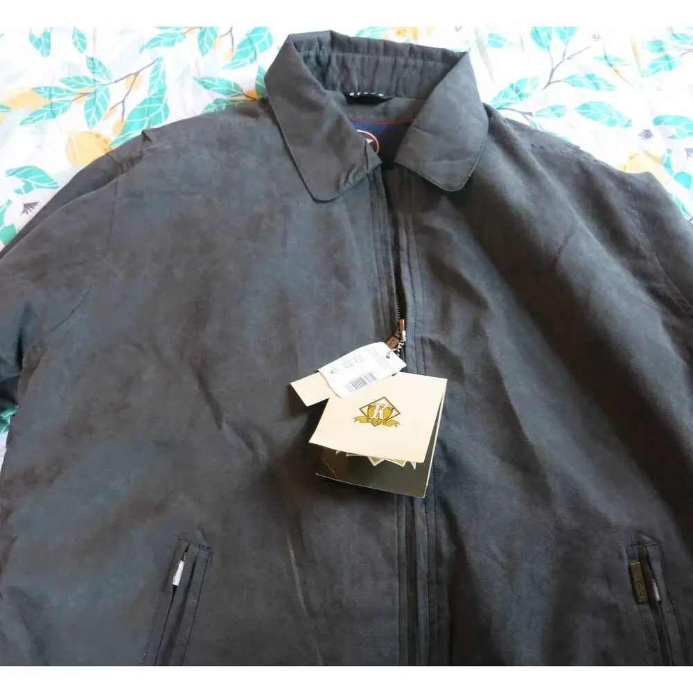 VINTAGE *NWT* KENPO Faux Suede Jacket Size M Men Lined Zipper Green 90s Y2K